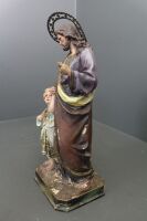 Large Antique Hand Painted Italian Gesso Statue of Jesus and Child on Painted Timber Base - 3