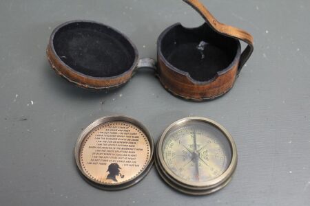 Sherlock Holmes Bronze Effect Pocket Compass with Leather Case