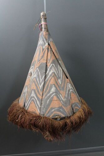 XL Bark and Grass Hand Painted Hut Decoration from Sepik River c1960's