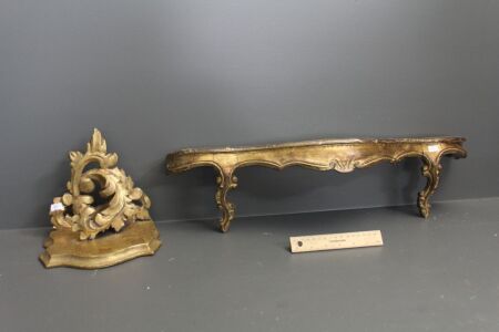 2 x Vintage Italian Carved Gilded Timber Wall Shelves