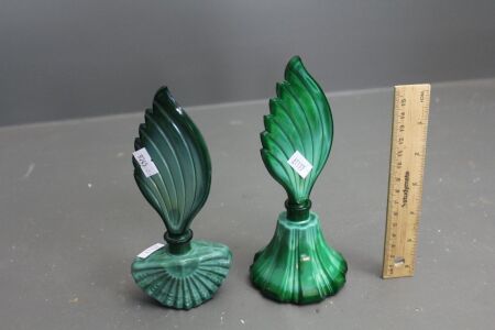 2 x Czech Art Deco Malachite Perfume Bottles