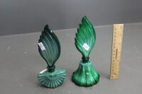 2 x Czech Art Deco Malachite Perfume Bottles