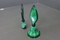 2 x Czech Art Deco Malachite Perfume Bottles - 2