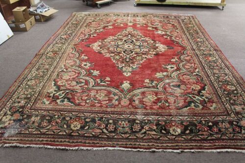 XL Vintage Hand Knotted Persian Wool Carpet in Pinks and Reds - Some Wear