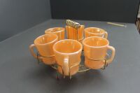 Vintage 1960's Set of 6 Fire King USA Lustre Mugs with Wire Carrier - 3