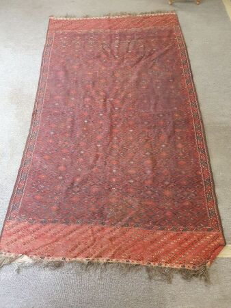 Large Vintage Hand Knotted Afgani Wool Kilim in Reds - Some Wear