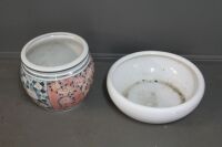 Large Chinese Ceramic Fish Bowl Planter + Low White Planter - 2