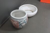 Large Chinese Ceramic Fish Bowl Planter + Low White Planter - 3