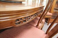 Carved Rosewood Extending Dining Table with 2 Extra Leaves + 8 Carved Rosewood Chairs inc 2 Carvers and Silk Cushions + Rosewood Lazy Susan - 3