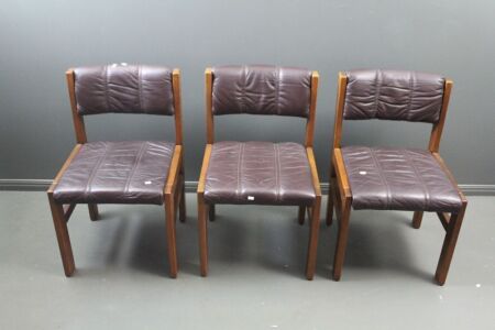 3 x Mid Century Danish Deluxe Post and Rail Teak and Leather Dining Chairs