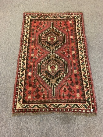 Vintage Hand Knotted Persian Shiraz Wool Rug with Lozenge Design