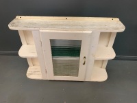 Vintage Art Deco Style Timber Kitchen Wall Shelves and Cupboard with Obscured Glass - 3