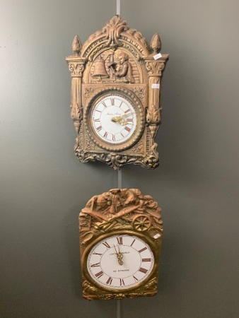 2 x Vintage French Pressed Brass Clock Faces Converted to Quartz Movements