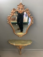 Large Ornate Timber and Gesso Wall Mirror with Matching Wall Mounted Console Shelf / Table to Sit Below