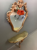 Large Ornate Timber and Gesso Wall Mirror with Matching Wall Mounted Console Shelf / Table to Sit Below - 3