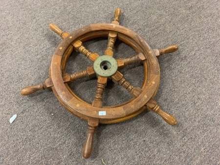 Teak and Brass Ships Steering Wheel