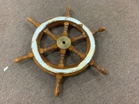 Teak and Brass Ships Steering Wheel - 2