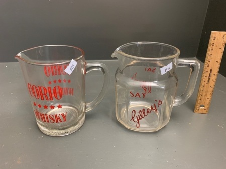 Vintage Bar Water Jugs - Say Gilbey's + Corio Whisky