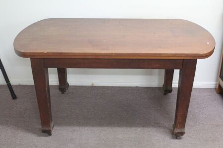 Large Vintage Silky Oak Dining Table on Casters