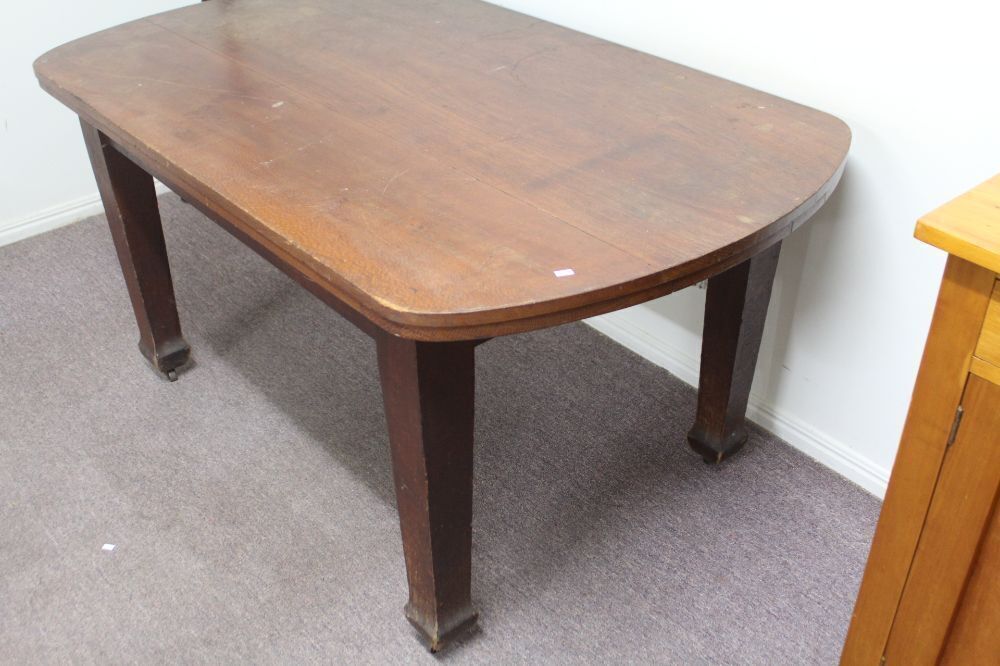 Large Vintage Silky Oak Dining Table on Casters