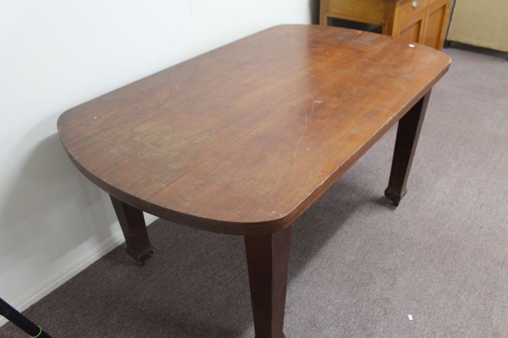 Large Vintage Silky Oak Dining Table on Casters