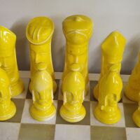 Black and Yellow Ceramic Chess Set with Onyx and Alabaster Board - 2