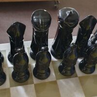 Black and Yellow Ceramic Chess Set with Onyx and Alabaster Board - 3