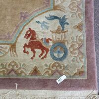 Large Heavy Woven Chinese Wool Rug with Horses & Chariots and Chinese Symbols - 2