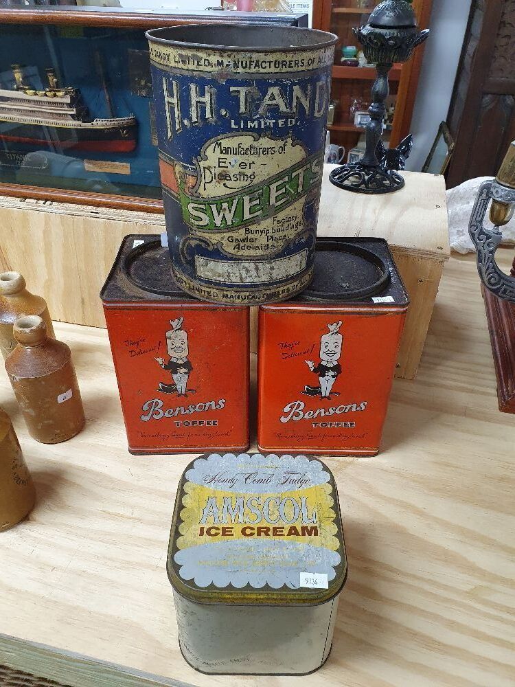 4 x Large Vintage Tins 2 x Bensons Toffee 1 x H.H.Tandy Sweets 1 x