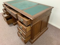 Vintage Style Timber 9 Drawer Timber Office Desk with Leatherette Top - Come in 3 Parts - 2