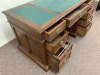 Vintage Style Timber 9 Drawer Timber Office Desk with Leatherette Top - Come in 3 Parts - 3