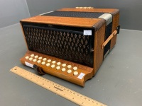 Antique Pressed Timber German Hohner Button Accordion in Pressed Timber