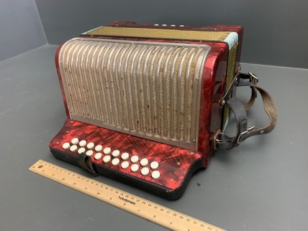 Vintage Hohner Corso Red Button Accordion in Carry Case