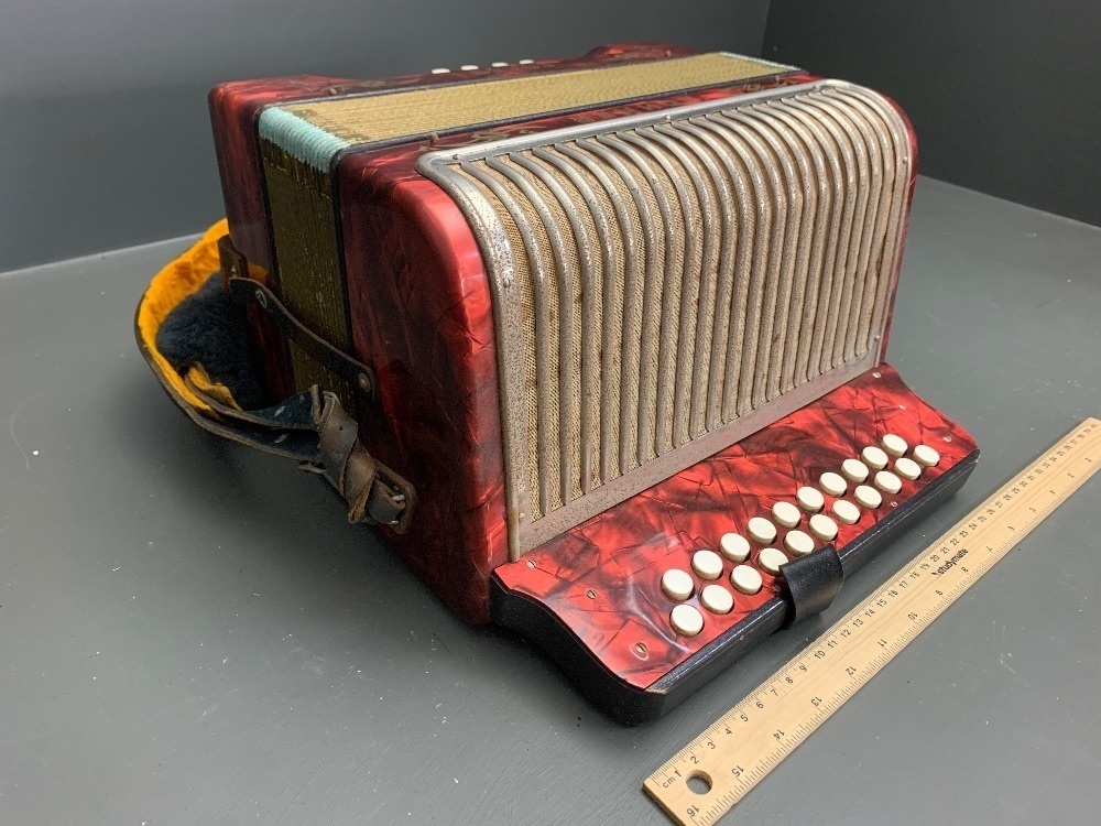 Vintage Hohner Corso Red Button Accordion in Carry Case