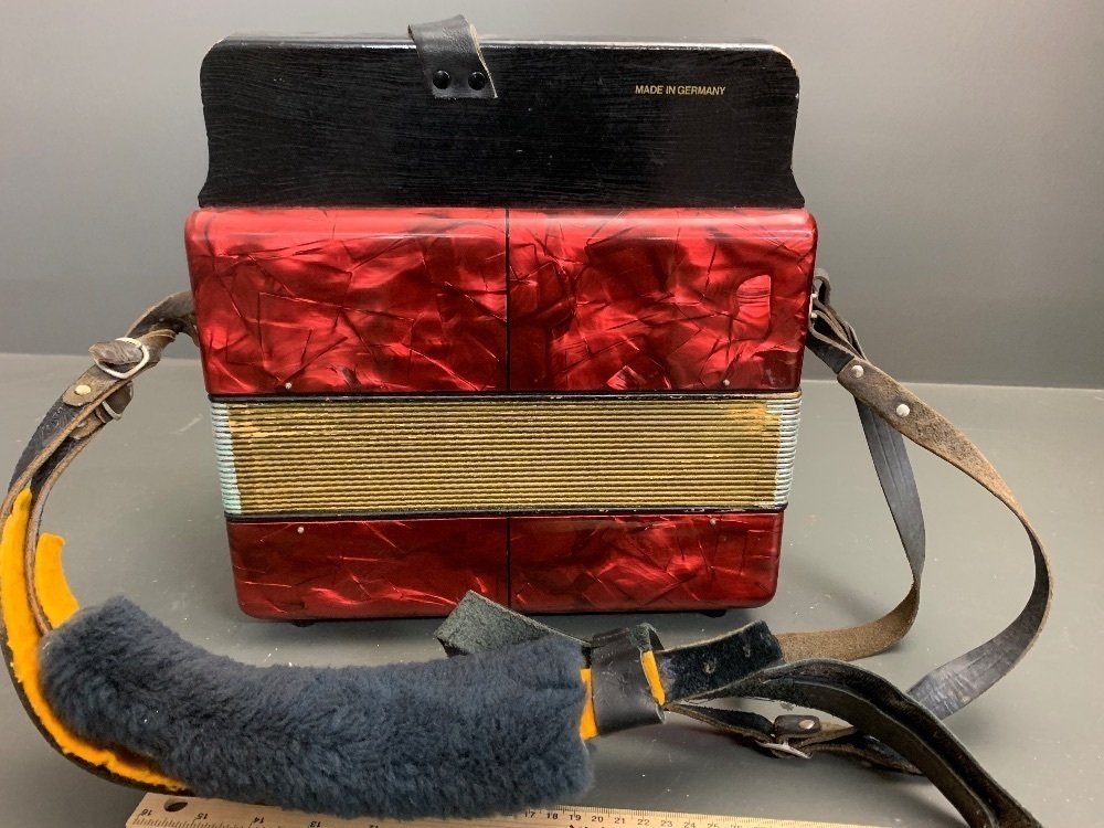 Vintage Hohner Corso Red Button Accordion in Carry Case