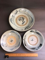 2 Late Qing Glazed Stoneware Bowls c1900 + Larger Glazed Stoneware Bowl c1800 - Repaired