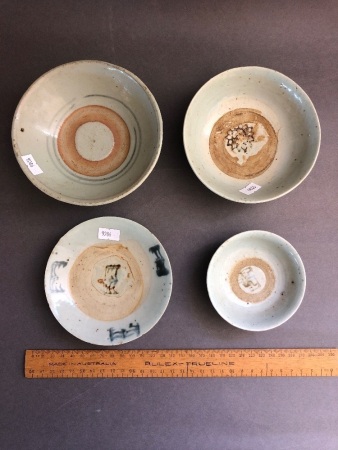 4 Pieces Similarly Part Glazed Qing Dynasty Stoneware Pottery c1800's