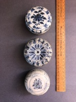 Lot of 3 x Annamese Blue Glazed Cosmetic Pots c1500's-1600's - 2