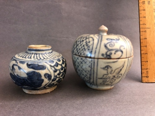 2 x c1500's Annamese Ware Pots - 1 With Knobbed Lid