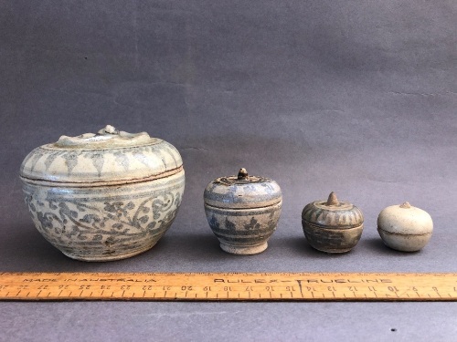 4 x Early Thai Lidded Pots c1400's - Inc 3 Miniatures