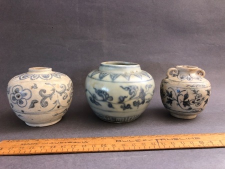 3 x Annamese Ware Decorated Jars c1500's - 1 Restored