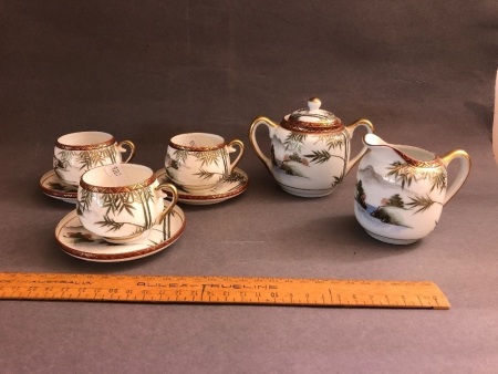 c1860's Part Japanese Hand Painted Porcelain Tea Set - All Signed to Base