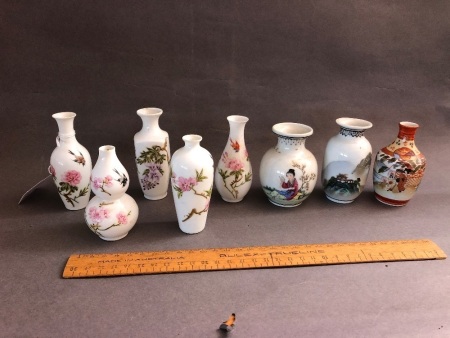 Asstd Lot of 7 x Vintage Chinese Miniature Vases + 1 Japanese Satsuma Miniature Vase