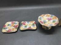 Royal Winton Vintage Chintz ‘Marguerite’ - Small Tazza and 2 Trinket/Pin Dishes - 2