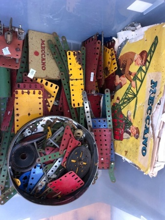 Qty of Vintage Steel Meccano Pieces inc. Tin of Fixings
