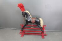 Antique Black Painted Rocking Horse with Original Hair and Leather Saddle - 2