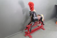 Antique Black Painted Rocking Horse with Original Hair and Leather Saddle - 3