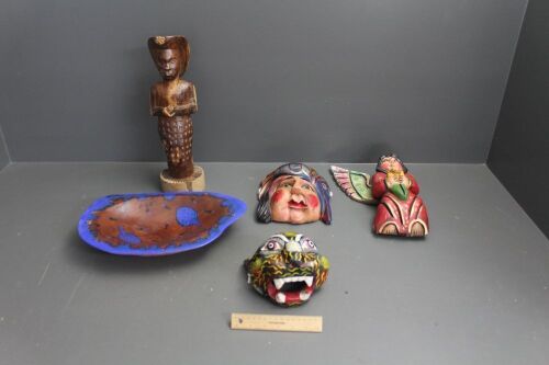 Asstd Lot of Hand Carved and Painted Figures, Bowls and Masks