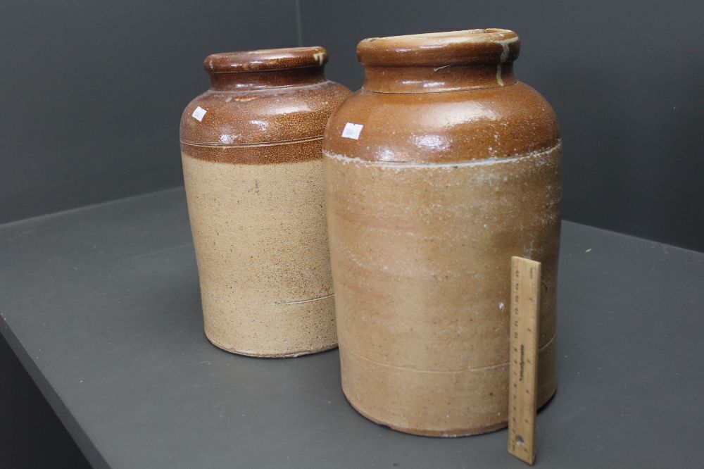 Pair Of Large Antique Salt Glazed Stoneware Jars 