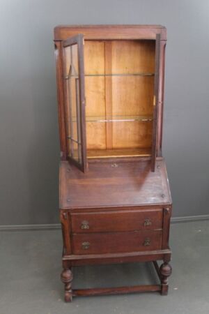 Vintage Oak Glazed Top Bureau Boockcase c1940's - Back of Inside Section is Missing